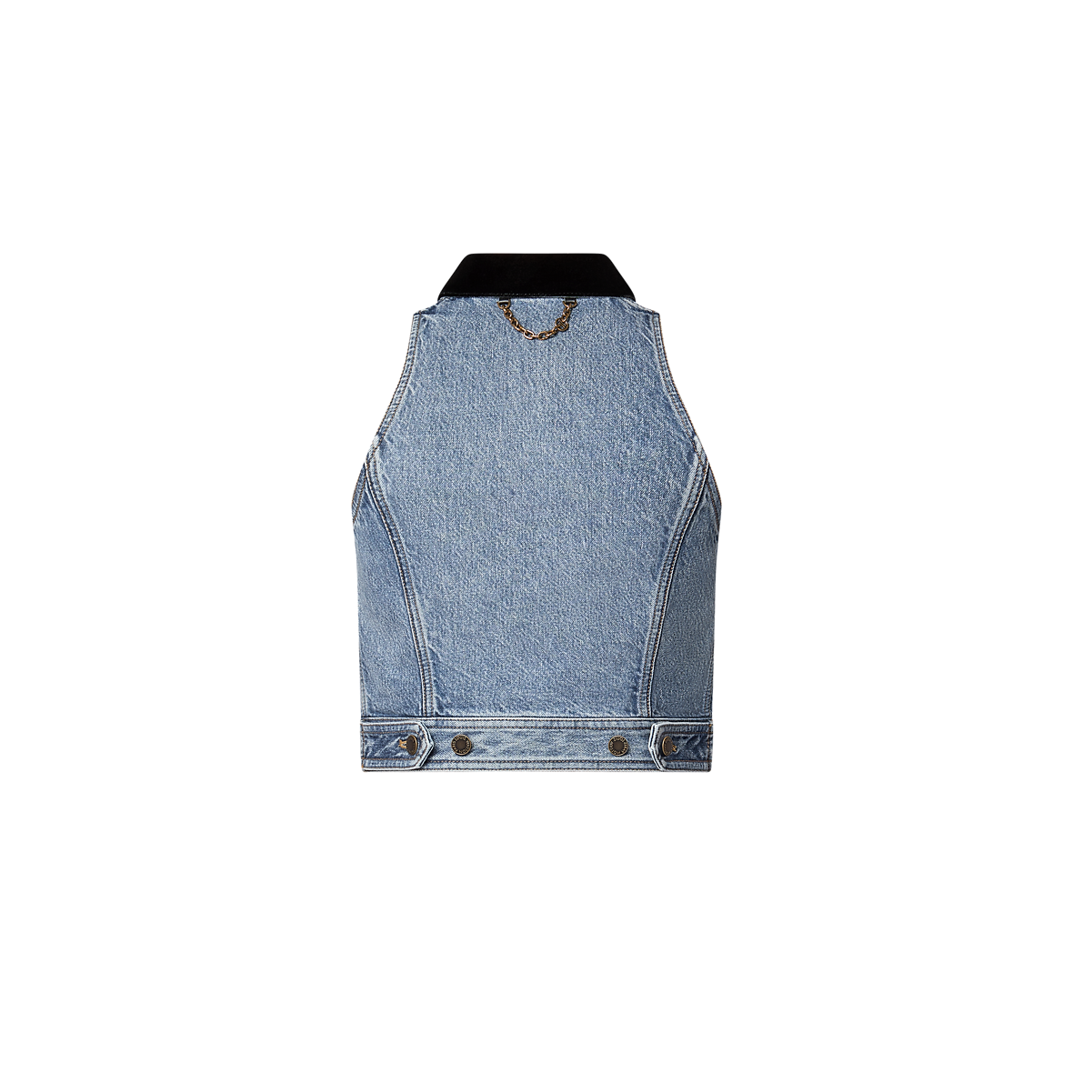 Sleeveless Velvet Accent Denim Jacket Luxury Tops Ready to Wear